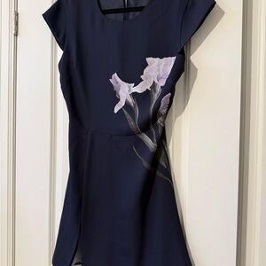 Babaton Navy Dress with Floral Accents